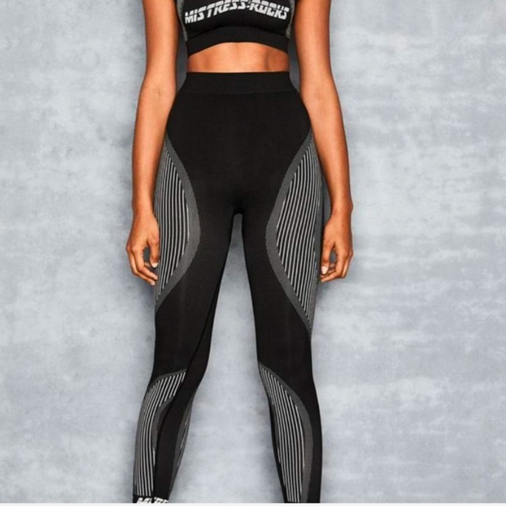 Mistress Rocks Black And White Stretch Athleisure Active Leggings XS/S NWOT